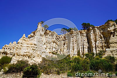 Orgues Ille sur Tet natural stone limestone chimneys in french nature park in France Stock Photo