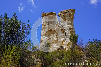 Orgues Ille sur Tet natural stone limestone chimneys in natural site in french Languedoc Roussillon south France Stock Photo