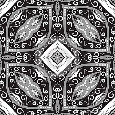 Oriental arabesque style black and white Paisley vector seamless pattern. Ornamental swirls background. Ethnic style hand drawn Vector Illustration