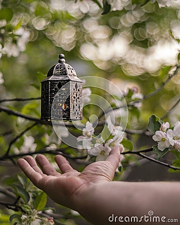 Oriental Arabian Lantern Levitating Stock Photo