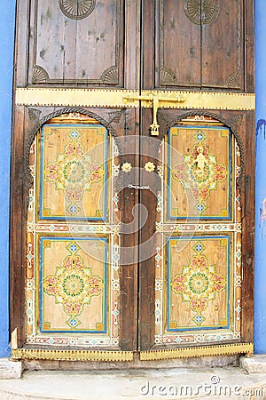 Oriental arabic ornate painted door Stock Photo
