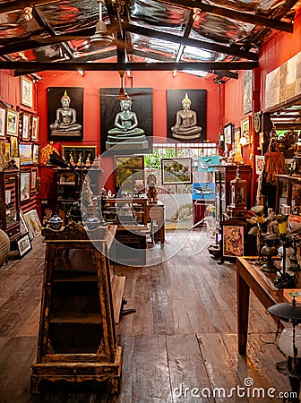 Oriental Asian antique arts shop - craft interior products Editorial Stock Photo