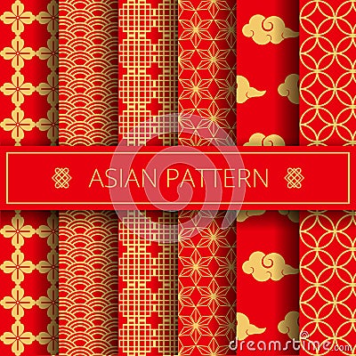 Oriental asian traditional korean japanese chinese patterns decoration elements set,web online concept page background Vector Illustration