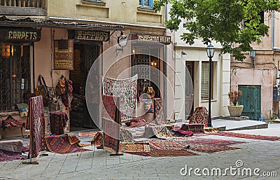 Oriental carpets in the market Editorial Stock Photo