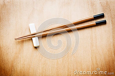 Oriental Chopstick on wood table Stock Photo