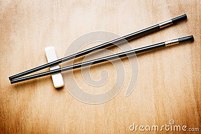 Oriental Chopstick on wood table Stock Photo