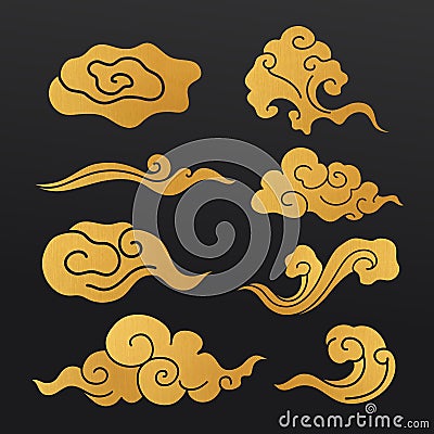 Oriental cloud sticker, gold Japanese design clipart collection Stock Photo