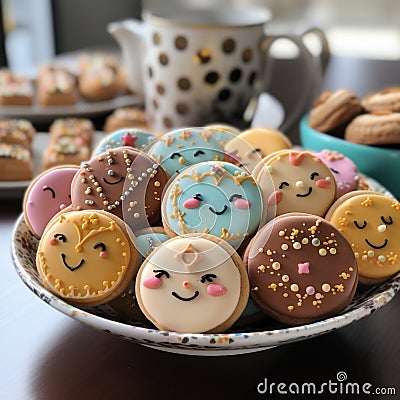 oriental cookies on the plate and tea. Arabic desserts. Stock Photo