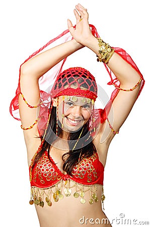 Oriental dancer in red dress Stock Photo