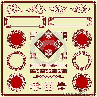 Oriental elements. Ornate clouds frames borders dividers traditional asian graphic decoration vector objects vintage Vector Illustration