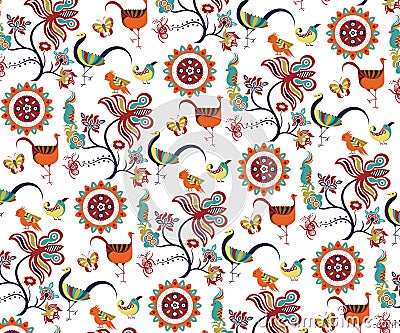 Oriental Floral and Birds Pattern Vector Illustration