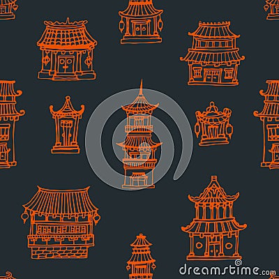 Oriental houses seamless pattern Stock Photo