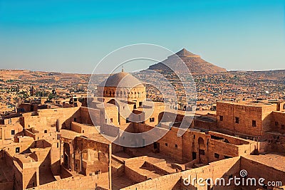 Oriental houses and temples medieval door in sunny day. Stock Photo