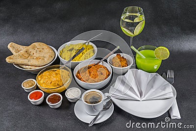 Oriental Indian set, chicken korma, chicken tikka masala, pilau Stock Photo