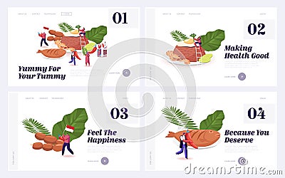 Oriental Indonesian Cuisine, Traditional Meals and Dishes Website Landing Page Set. Asian Malaysian Food Menu Vector Illustration