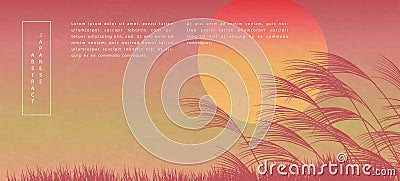 Oriental Japanese style abstract pattern background design sunset landscape view of reed and grass ground Vector Illustration