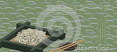 Oriental Japanese style abstract pattern background design traditional food soba cold noodle and chopsticks Vector Illustration