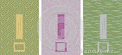 Oriental Japanese style abstract seamless pattern background design geometry curve wave polygon sprial cross and flower Vector Illustration