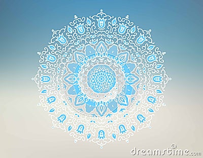 Oriental mandala motif round lace pattern on the gradient a background. Vector Illustration