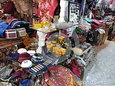 Oriental market in old Jerusalem offers variety of middle east products Editorial Stock Photo