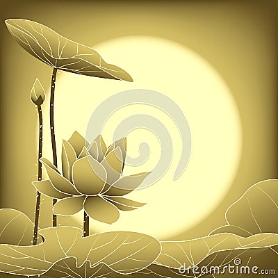 Oriental Mid Autumn Festival Lotus Flower Vector Illustration