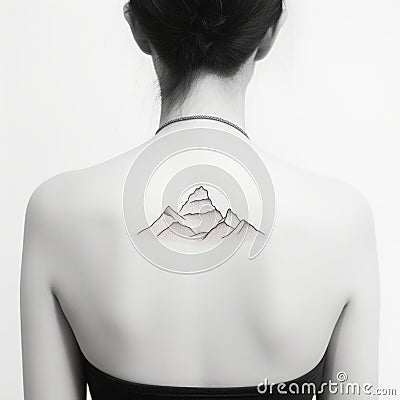 Oriental Minimalism: A Woman With A Mountain Tattoo Stock Photo