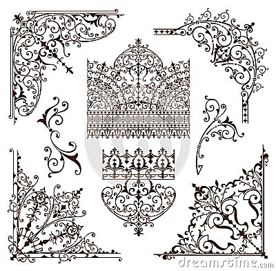 Oriental ornaments borders decorative elements with corners curls Arab and Indian patterns and frame Vector Illustration