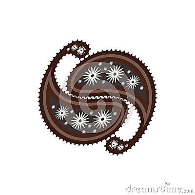 Oriental paisley ornament in gray and brown tones. Stylized yin yang. Feng Shui. Vector Illustration