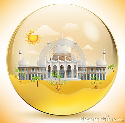 Oriental palace in the glass sphere Vector Illustration