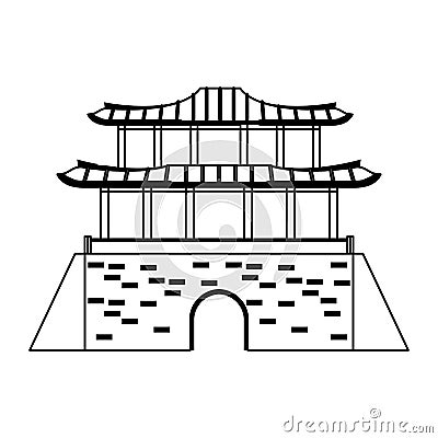 Oriental palace icon cartoon isolated in black and white Vector Illustration