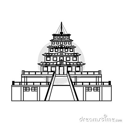 Oriental palace icon cartoon isolated in black and white Vector Illustration