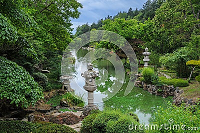 Oriental park with wunderful trees Stock Photo