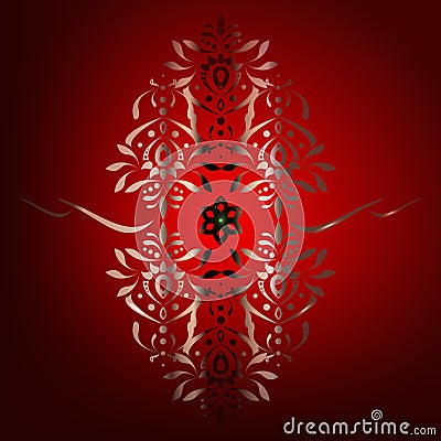 Oriental pattern ornament, silver and gold on a red background. Vector Vector Illustration