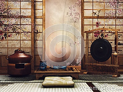 Oriental room with a tea set Stock Photo