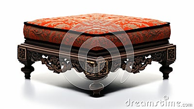 Oriental Style Foot Stool With Orange And Black Upholstery Stock Photo