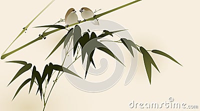 Oriental style painting, bamboo branches Vector Illustration