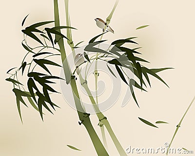 Oriental style painting, bamboo branches Vector Illustration