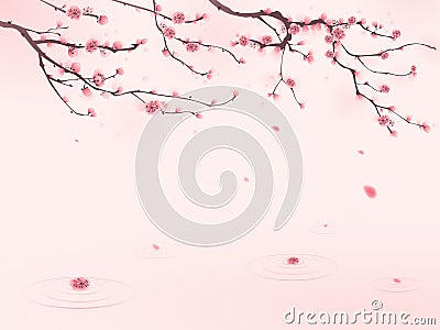 Oriental style painting, cherry blossom in spring Vector Illustration