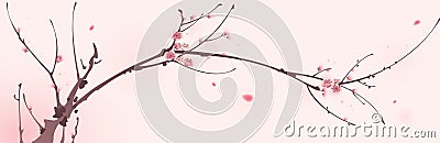 Oriental style painting, cherry blossom in spring Vector Illustration