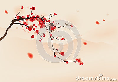 Oriental style painting, plum blossom in spring Vector Illustration