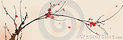 Oriental style painting, plum blossom in spring Vector Illustration