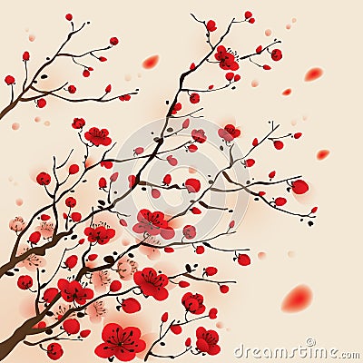 Oriental style painting, plum blossom in spring Vector Illustration