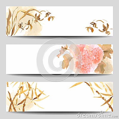 Oriental Style Watercolor Vector Banners Vector Illustration