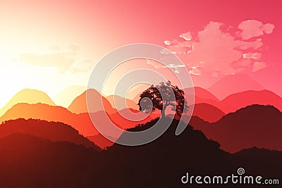 Oriental Sunset 3D render 03 Stock Photo