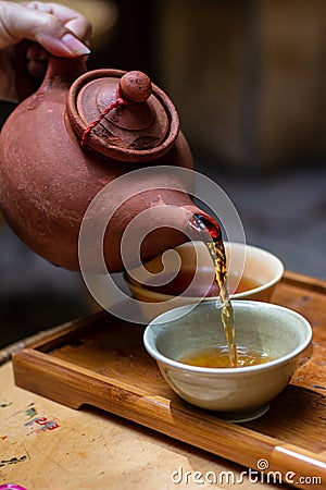 Oriental tea service on a tray Stock Photo