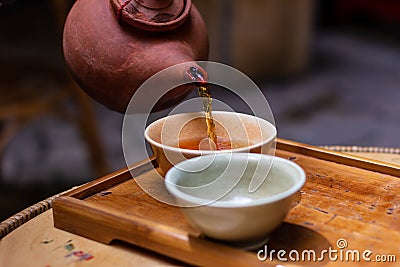 Oriental tea service on a tray Stock Photo