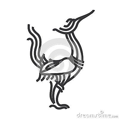 Oriental Thai Swan art style. Line vector illustrate. Vector Illustration