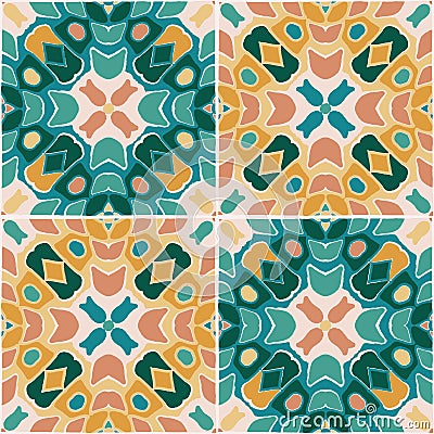 Oriental traditional floral tile ornament, Moroccan seamless pattern, vector illustration. surface pattern design for Vector Illustration