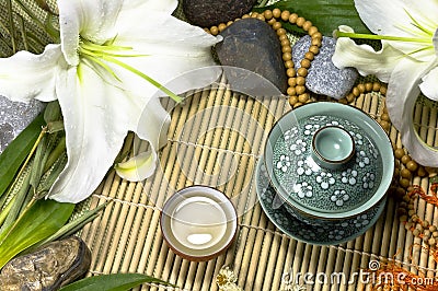 Oriental traditional tea ceremony still life. Stock Photo