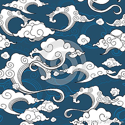 oriental withe cloud ornament seamless with blue background Stock Photo
